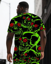 Bones Glow Hope Inside Big & Tall Men's Neon Skull Print Daily Causal Short Sleeve T-shirt & Shorts Set